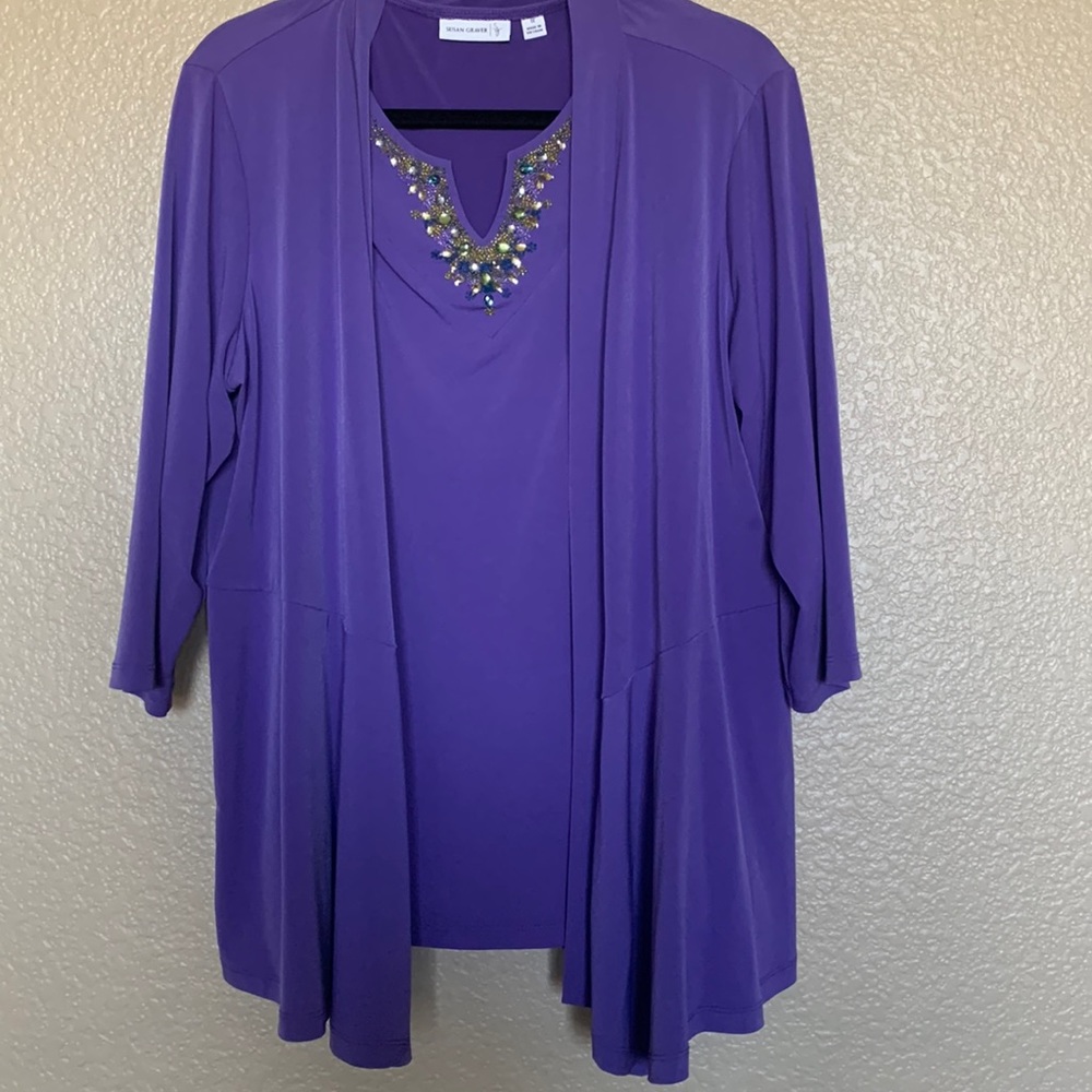 Susan Graver Liquid Knit Cardigan and Embellished Tank Set